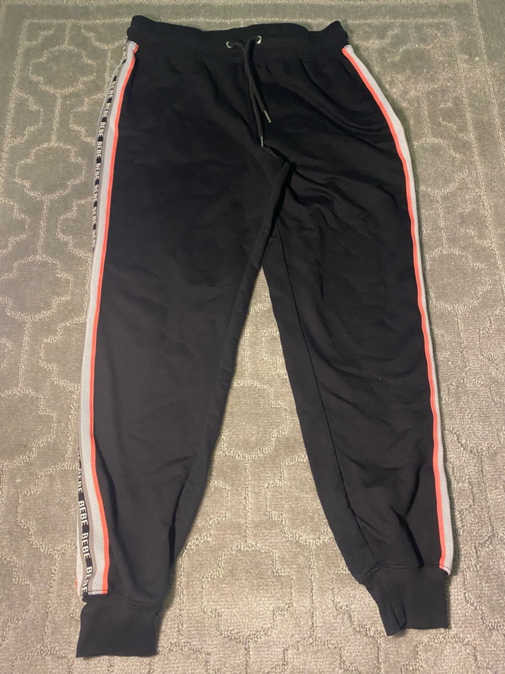 Bebe Sport Black Joggers w/ Logo Side Stripe Women’s L Athletic Sweatpants